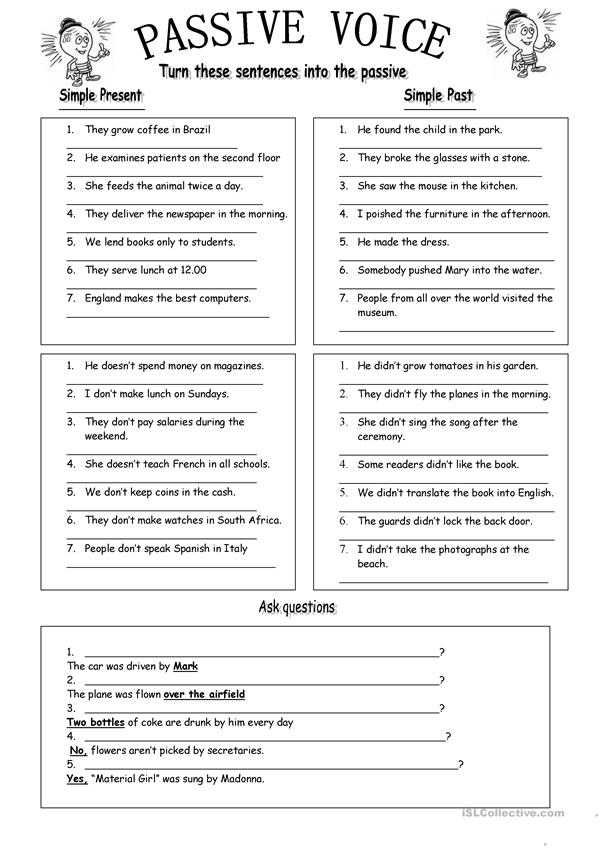 active and passive voice worksheets